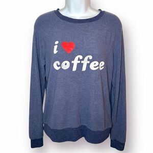 Grayson Threads Blue Graphic Print I Love Coffee Sweatshirt Soft Blue Red S